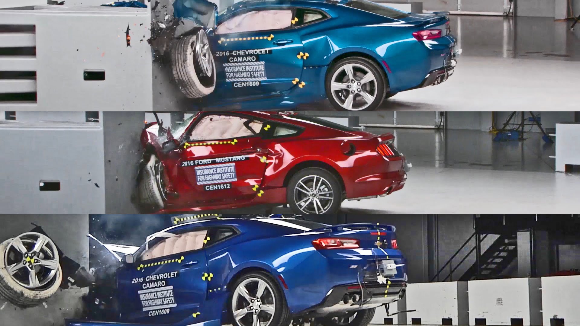Chevrolet Camaro, Ford Mustang and Dodge Challenger Crash Tests